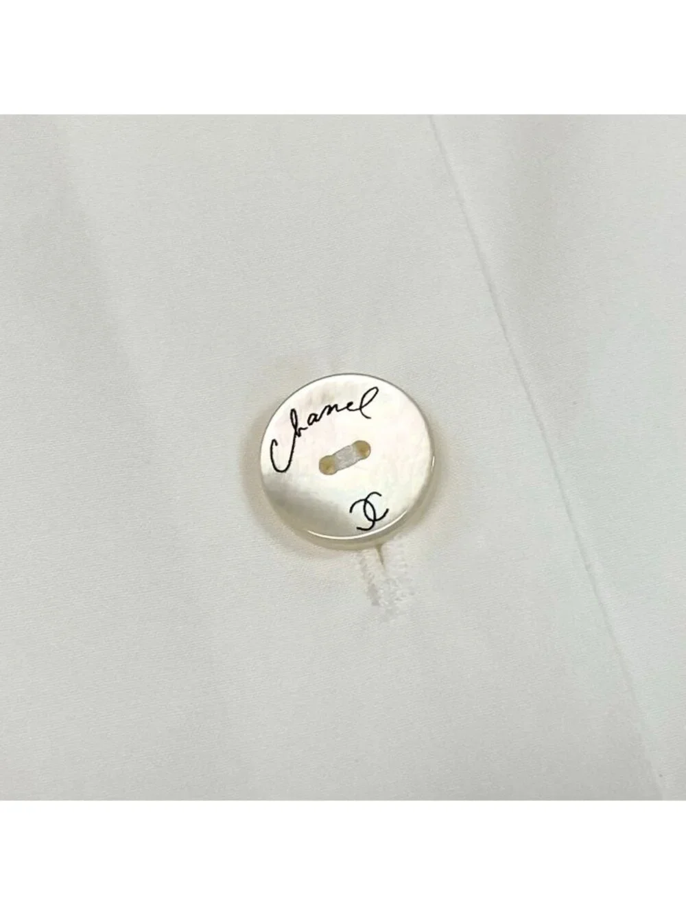Chanel Frill Neck Sleeveless Shirt Back Button 34 White Cotton